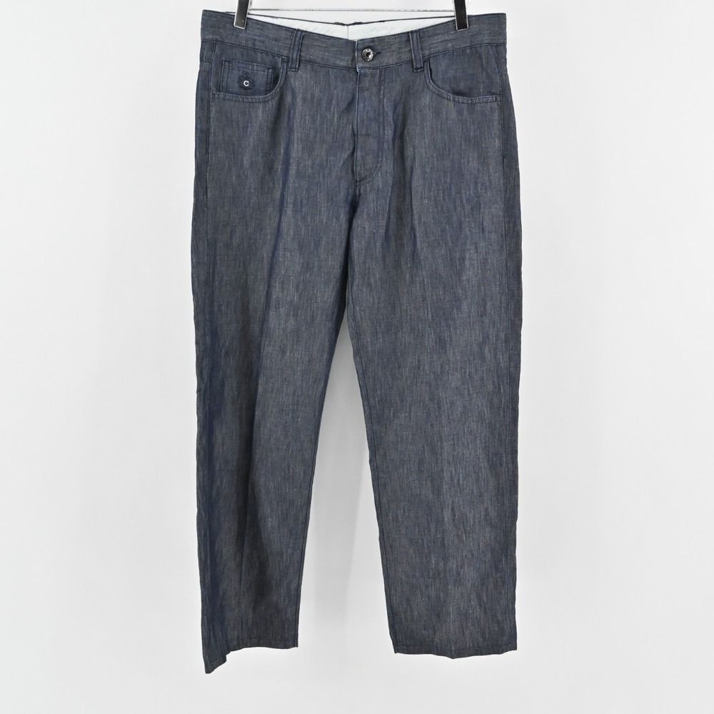 Canali Womens Trousers Size 54 Dark‎ Chambray Classic Tapered Pants Made Italy